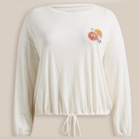 Torrid sz 4 Classic Fit Cotton Drop Shoulder Long Sleeve Tie Hem Tee NWT - Picture 2 of 8